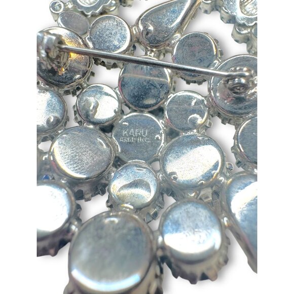 Karu Arke Signed Blue Crystal Brooch Earrings Set Selenium Glow - Picture 4 of 13